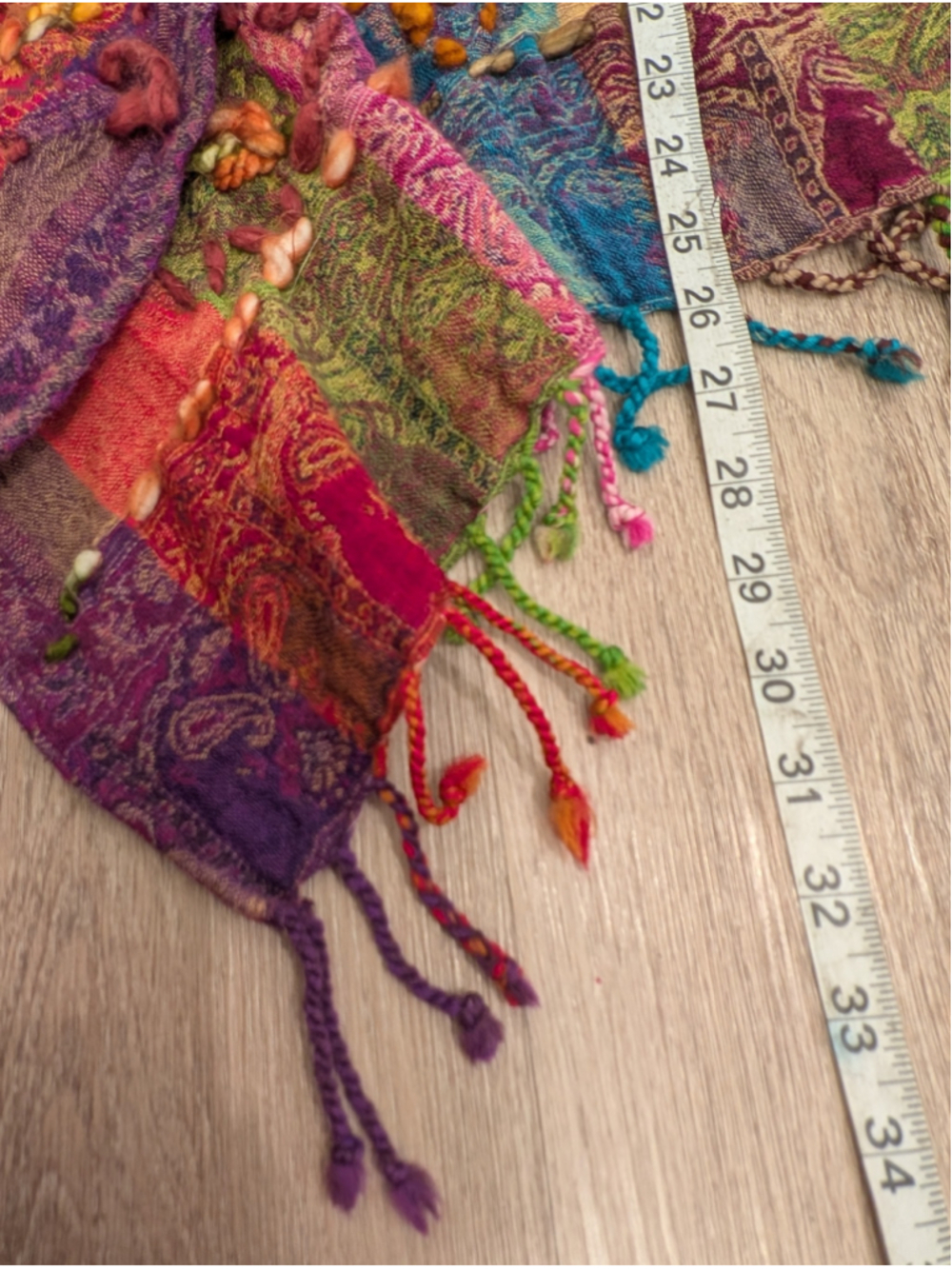 Boho Patchwork Fringed Kimono Jacket | Paisley Textured Open Front Cardigan Gyps - Picture 7 of 7